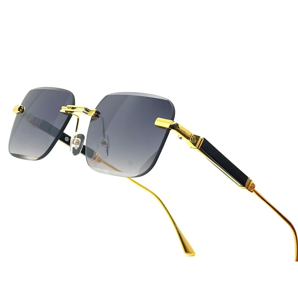 Luxury Rimless Gradient Square Sunglasses Gold Trim Men's Fashion‎ Eyewear Chic